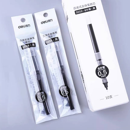 10 Pack Direct Liquid Rollerball Pen Refills 0.5mm Needle Tip Black Ink
