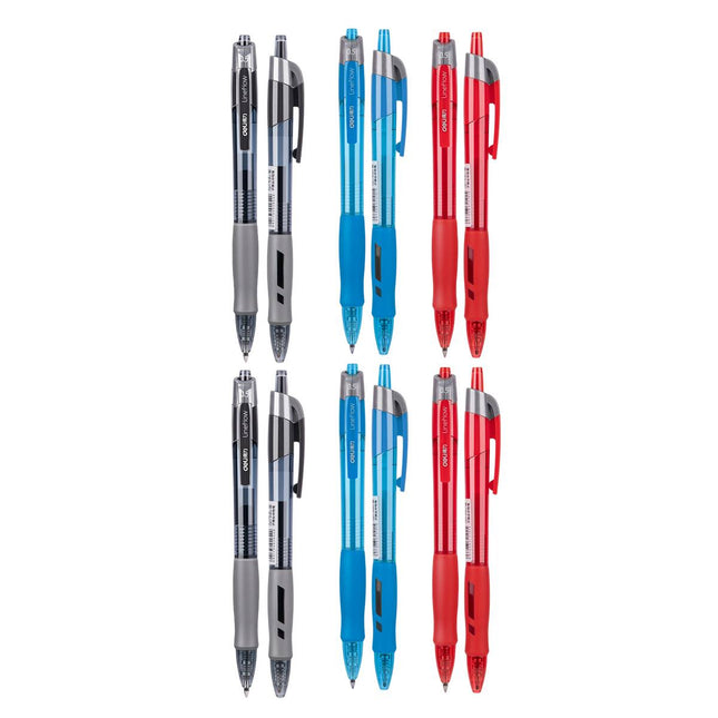Deli Lineflow Retractable Gel Pens 0.5mm 12 Pack