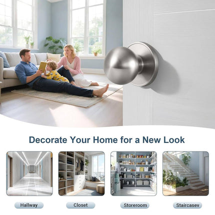 Stainless Steel Spherical Door Knob Keyless Passage Lock Interior Round Handle