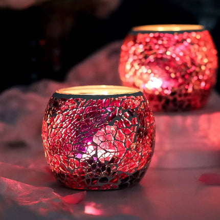 2Pcs Fashion European Glass Mosaic Candle Cups Decorative Tabletop Home Decor