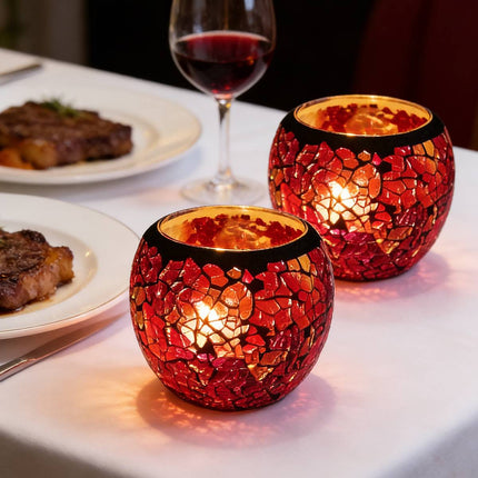 2Pcs Fashion European Glass Mosaic Candle Cups Decorative Tabletop Home Decor