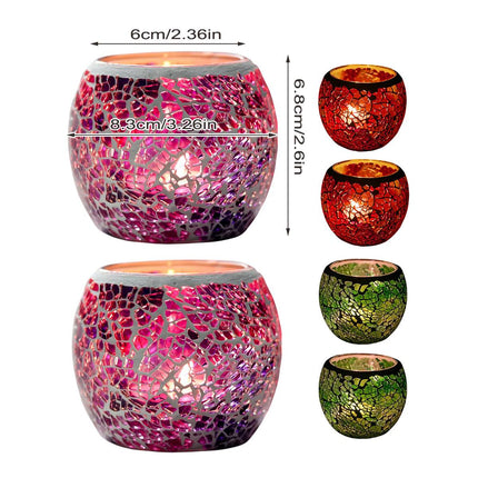2Pcs Fashion European Glass Mosaic Candle Cups Decorative Tabletop Home Decor