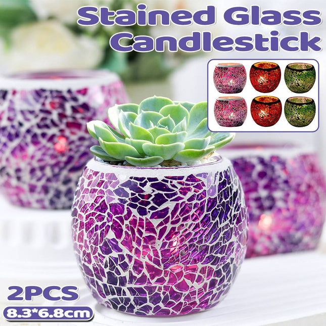 2Pcs Fashion European Glass Mosaic Candle Cups Decorative Tabletop Home Decor