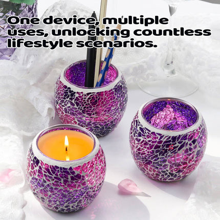 2Pcs Fashion European Glass Mosaic Candle Cups Decorative Tabletop Home Decor