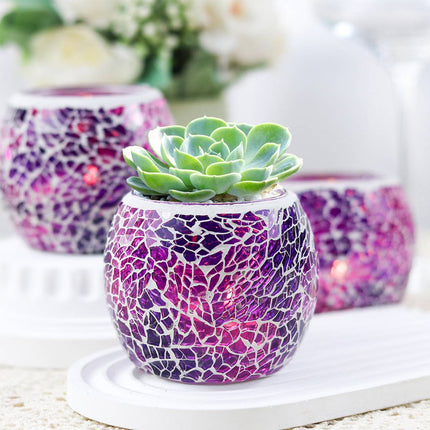 2Pcs Fashion European Glass Mosaic Candle Cups Decorative Tabletop Home Decor