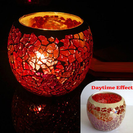 2Pcs Fashion European Glass Mosaic Candle Cups Decorative Tabletop Home Decor