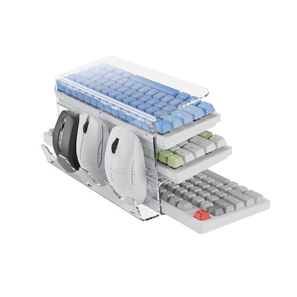 3 Tier Clear Acrylic Keyboard Storage Rack with Mouse Holder for Desk Organiser