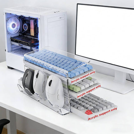 3 Tier Clear Acrylic Keyboard Storage Rack with Mouse Holder for Desk Organiser
