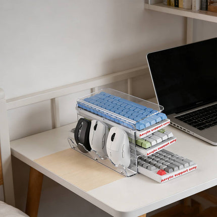 3 Tier Clear Acrylic Keyboard Storage Rack with Mouse Holder for Desk Organiser