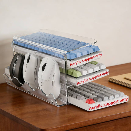 3 Tier Clear Acrylic Keyboard Storage Rack with Mouse Holder for Desk Organiser