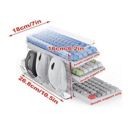 3 Tier Clear Acrylic Keyboard Storage Rack with Mouse Holder for Desk Organiser