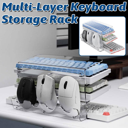 3 Tier Clear Acrylic Keyboard Storage Rack with Mouse Holder for Desk Organiser