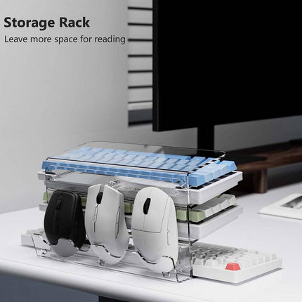 3 Tier Clear Acrylic Keyboard Storage Rack with Mouse Holder for Desk Organiser