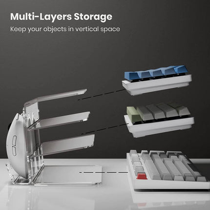 3 Tier Clear Acrylic Keyboard Storage Rack with Mouse Holder for Desk Organiser