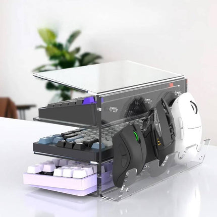 3 Tier Clear Acrylic Keyboard Storage Rack with Mouse Holder for Desk Organiser