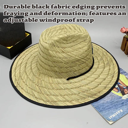 Handmade Braided Wide Brim Summer Straw Jazz Hat Beach Sun Protection Outdoor