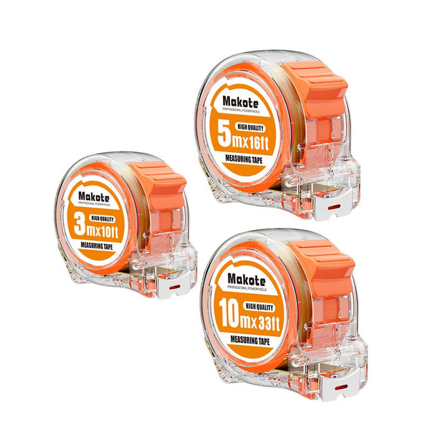 Clear Case Steel Tape Measure Set 3m 5m 10m Trio