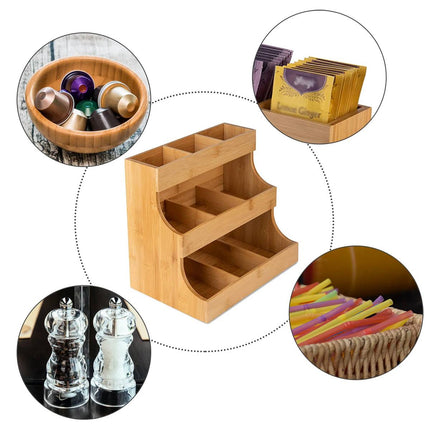 3 Tier Bamboo Storage Rack Tea Bag Coffee Pod Organizer For Countertop Kitchen
