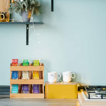 3 Tier Bamboo Storage Rack Tea Bag Coffee Pod Organizer For Countertop Kitchen