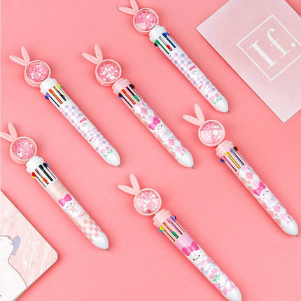 1/20Pcs Cute Cartoon Push Click 10 Colour Ballpoint Pen Set Office School Supply
