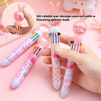 1/20Pcs Cute Cartoon Push Click 10 Colour Ballpoint Pen Set Office School Supply