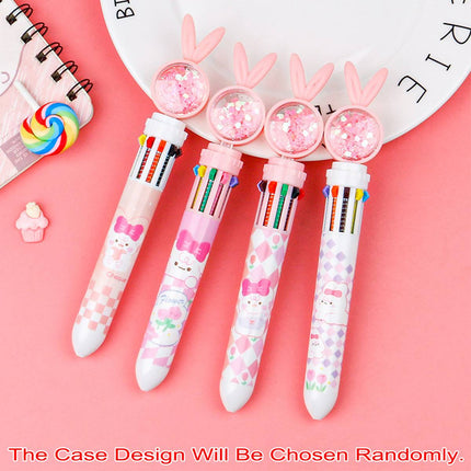 1/20Pcs Cute Cartoon Push Click 10 Colour Ballpoint Pen Set Office School Supply
