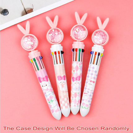 1/20Pcs Cute Cartoon Push Click 10 Colour Ballpoint Pen Set Office School Supply