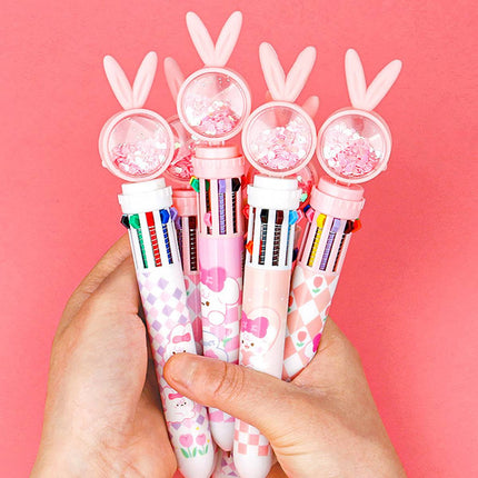 1/20Pcs Cute Cartoon Push Click 10 Colour Ballpoint Pen Set Office School Supply