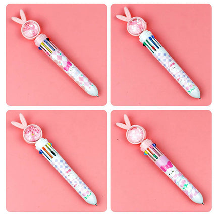 1/20Pcs Cute Cartoon Push Click 10 Colour Ballpoint Pen Set Office School Supply