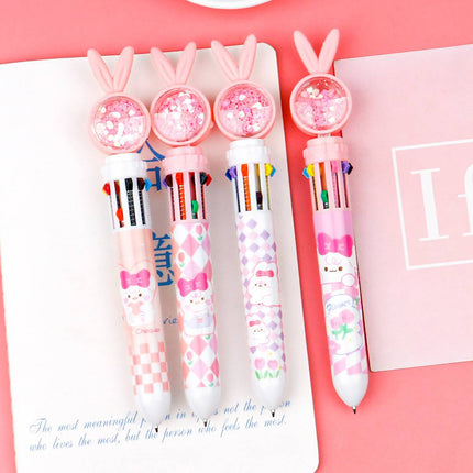 1/20Pcs Cute Cartoon Push Click 10 Colour Ballpoint Pen Set Office School Supply