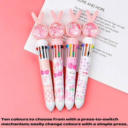 1/20Pcs Cute Cartoon Push Click 10 Colour Ballpoint Pen Set Office School Supply