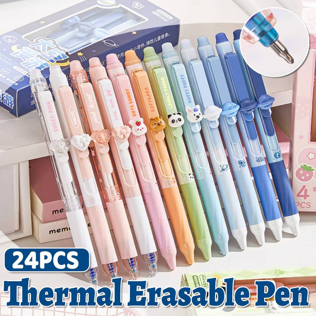 24 Pack Cute Animal Heat Erasable Retractable Gel Pens 0.5mm School Office