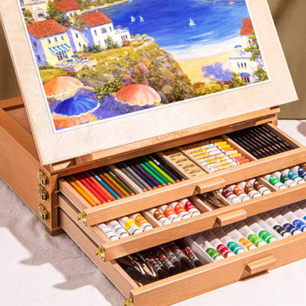Wooden Three Tier Artist Craft Drawer Storage Box Studio Portable Art Organizer AU