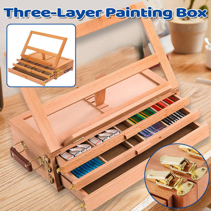 Wooden Three Tier Artist Craft Drawer Storage Box Studio Portable Art Organizer AU