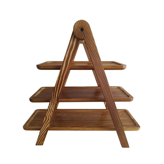 3 Tier Foldable Wooden Serving Tray Stand for Party Buffet Dessert Display