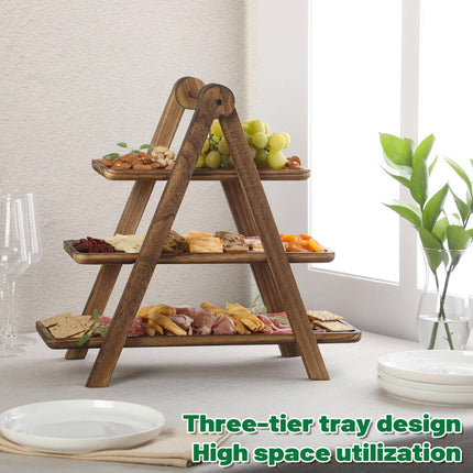 3 Tier Foldable Wooden Serving Tray Stand for Party Buffet Dessert Display