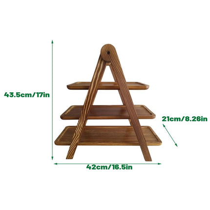 3 Tier Foldable Wooden Serving Tray Stand for Party Buffet Dessert Display