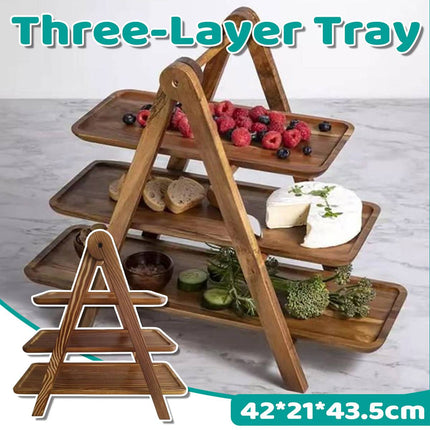 3 Tier Foldable Wooden Serving Tray Stand for Party Buffet Dessert Display