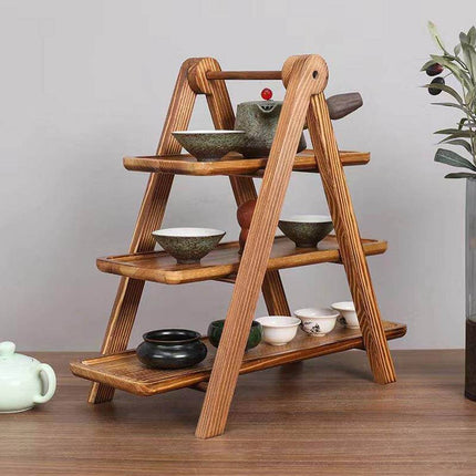 3 Tier Foldable Wooden Serving Tray Stand for Party Buffet Dessert Display