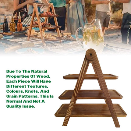 3 Tier Foldable Wooden Serving Tray Stand for Party Buffet Dessert Display