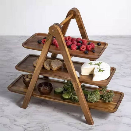 3 Tier Foldable Wooden Serving Tray Stand for Party Buffet Dessert Display