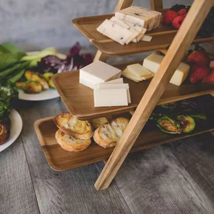 3 Tier Foldable Wooden Serving Tray Stand for Party Buffet Dessert Display