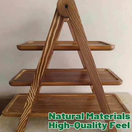 3 Tier Foldable Wooden Serving Tray Stand for Party Buffet Dessert Display