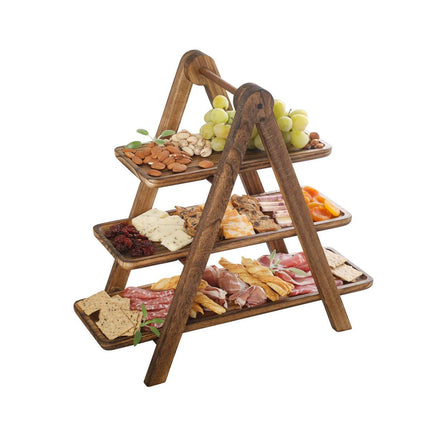 3 Tier Foldable Wooden Serving Tray Stand for Party Buffet Dessert Display