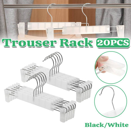 20Pcs Non Slip Plastic Trouser Hanger With Clips Home Wardrobe Storage Hanger