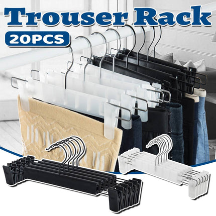20Pcs Non Slip Plastic Trouser Hanger With Clips Home Wardrobe Storage Hanger