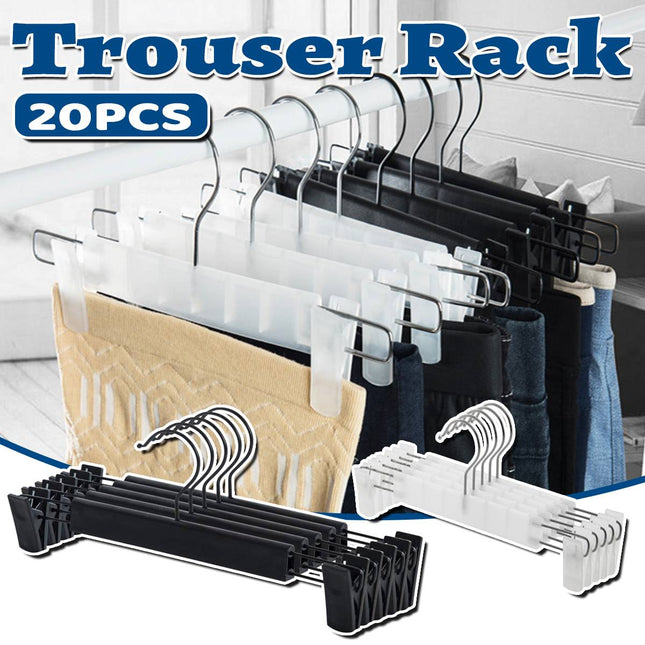 20Pcs Non Slip Plastic Trouser Hanger With Clips Home Wardrobe Storage Hanger