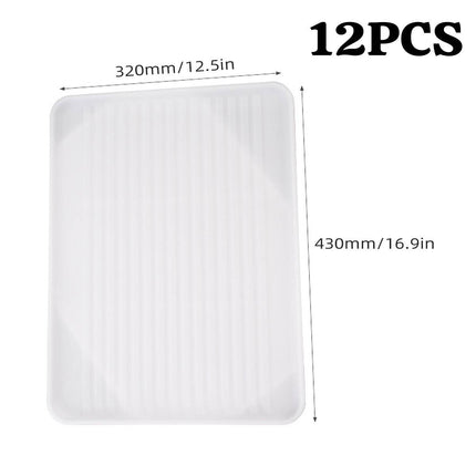 Rectangular Plastic Serving Tray Set of 12 White Anti-Slip Food Dining Trays