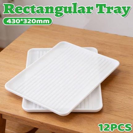 Rectangular Plastic Serving Tray Set of 12 White Anti-Slip Food Dining Trays