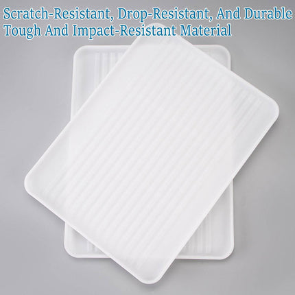 Rectangular Plastic Serving Tray Set of 12 White Anti-Slip Food Dining Trays